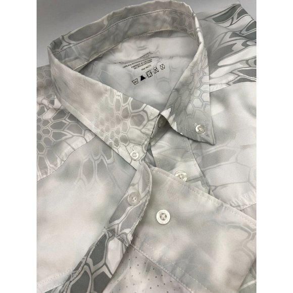 HUK Yeti Kryptech Perfomance Mens Shirt Mesh Gray White Fish Scale Long Sleeve M - Picture 1 of 7